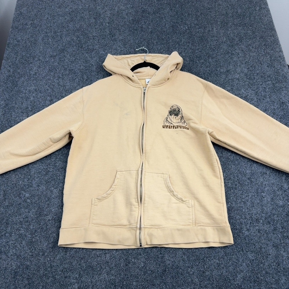 Upper Playground Zip Up Hoodie Mens M Tan Cotton Walrus Graphic Streetwear Skate